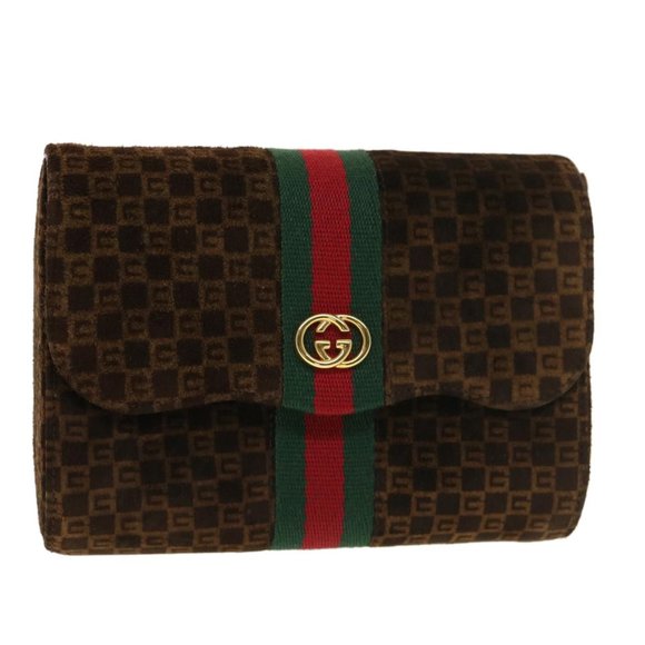 Gucci G Suede Clutch True Vintage 60s Sherry Stripe Amazing Condition RARE - Picture 1 of 9